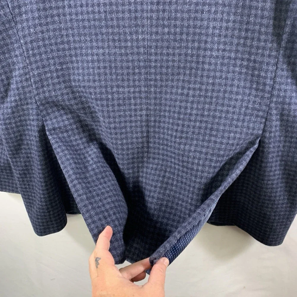 Mens Wool Micro Check Sport Coat Size 46L Blazer Blue Preppy Tailored Fit Blazer